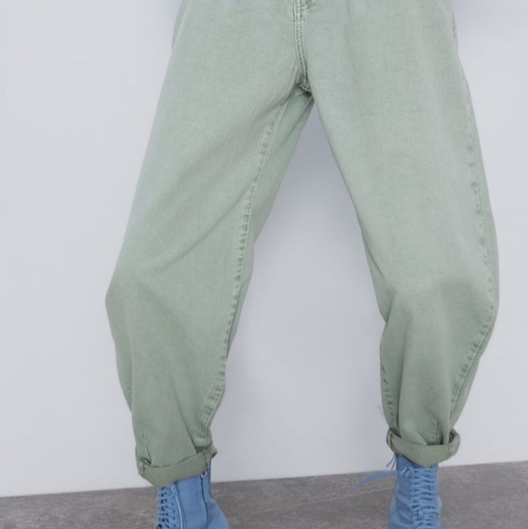 Zara Sea Green Slouchy Jeans with Darts - Picture 7 of 7